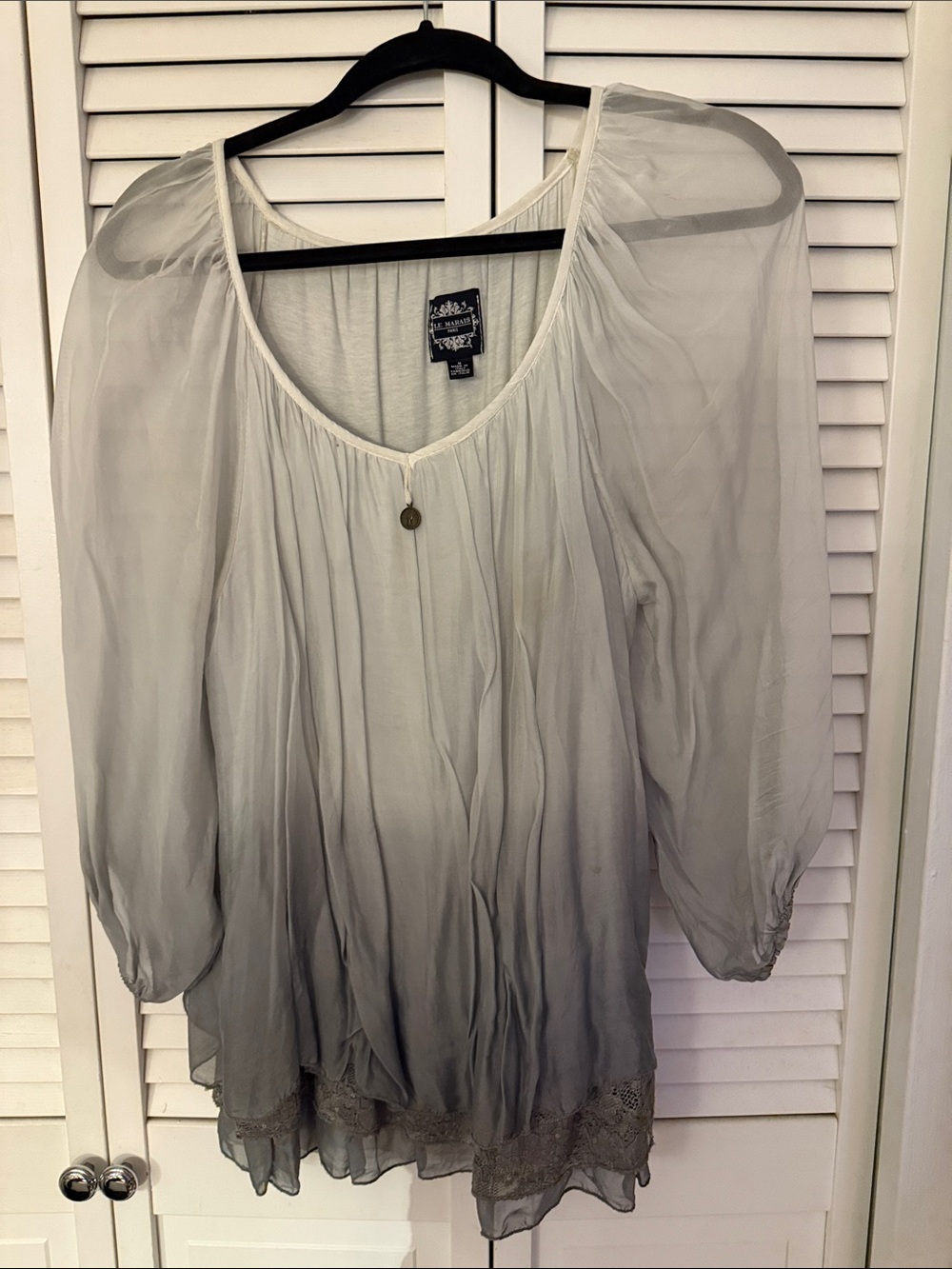 Light Gray Ombre Peasant Blouse - Boho Long Sleeve Top